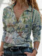 Flower Print Long Sleeves Casual Lapel Blouse For Women - As Picture