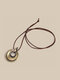 Vintage Round Geometric Pendant Antique Gold Necklaces Leather Long Necklaces - Gold