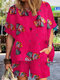 Flower Print Pocket Dolman Sleeve Two Pieces Suit - Rose