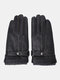 Men Sheepskin Plus Velvet Thicken Full-finger Warmth Outdoor Windproof Cold-proof Riding Driving Gloves - Black