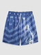 Men Creative Figure & Star Print Wide Legged Quick Dry Board Shorts - Blue