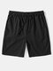 Mens Cotton Linen Solid Color Basics Mid Length Drawstring Shorts - Black