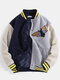 Mens Patchwork Butterfly Patched Baseball Collar Warm Teddy Jackets - Navy
