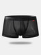 Men Sexy Nylon Mesh Boxer Briefs Thin Transparent Breathable U Convex Pouch Plain Underwear - Black