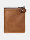 Menico Men's Leather Vintage Zip Buckle Wallet Multi Card Slot Bifold Short Wallet - Brown