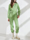 Solid Color Zip Front Drawstring Knotted Hooded Jumpsuit - Green