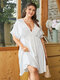 Plus Size Tie-up Design Patchwork Tassel Midi Dress - White