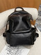 Women Vintage Faux Leather Large Capacity Backpack Travel Bag - Black
