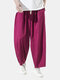 Mens Solid Color Seam Cuff Baggy Drawstring Harem Pants - Wine Red