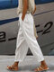 Pantalon décontracté à taille élastique en coton pour femmes avec poche - blanc