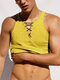 Mens Strappy Design Casual Solid Color Vest - Yellow