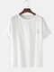 Mens National Style Cotton Linen Round Neck Casual Short Sleeve T-shirts - White