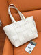 Women Brown PU Leather Weave Large Capacity Quilted Bag Handbag Shoulder Bag Tote - White
