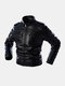 Mens Washed Leather PU Velvet Lined Double Pocket Zipper Up Thicken Jackets - Dark Grey