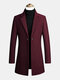 Mens Woolen Lapel Thicken Warm Casual Mid-Length Overcoats With Pockets - Red