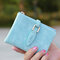 Women Candy Color PU Leather Small Short Bifold Wallet Purse Card Holder - Light Blue