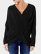 Cross Wrap Solid Color Irregular Long Sleeve Sweater - Black