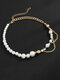 Trendy Simple Artificial Pearls Colorful Round Sheets Geometric Beads Beaded Stitching Chain Necklace - #01