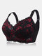Plus Size Push Up Embroidery Thin Full Coverage Cotton Linning Gather Bras - Red