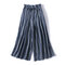 Casual Stripe Loose Elastic Waist Women's Wide Leg Pants - Blue