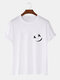 Plus Size Mens Plain Smile Pattern O-Neck Cotton Casual T-Shirt - White