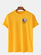 Men Cotton Fun Cartoon Cat Print Round Neck Casual Loose T-Shirt - Yellow
