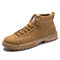 Men Stylish Pure Color Canvas Outdoor Casual Tooling Boots - Khaki