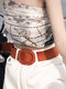Women Suede Solid Color Alloy Buckle Wide Vintage All-match Decorative Belt - Brown