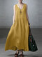 Solid V-neck A-line Sleeveless Pocket Vintage Dress - Yellow