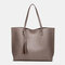 Women PU Leather Lychee Pattern Large Capacity Casual Tassel Solid Tote Shoulder Bag Handbag - Bronze
