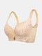 Women Full Cup Gather Breathable Lace Adjusted Straps Cotton Lining Comfy Bra - Nude