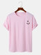 Mens Smile Face Chest Print Daily Short Sleeve T-Shirts - Pink