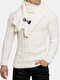 Mens Solid Color Round Neck Casual Basic Cable Knit Sweater With Scarf - White