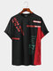 मेन रेड पैचवर्क कलर ब्लॉक लेटर प्रिंट टी-शर्ट - काली