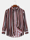Mens Classical Vertical Striped Casual Loose Lapel Long Sleeve Shirts - Red