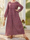 Plus Size Floral Print Vintage Long Sleeve Maxi Dress - Pink