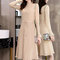 Seasonal Dress Female Over-the-knee Sweater Skirt Knit In The Long Paragraph Trumpet Sleeves Big Swing Skirt New Year Skirt - Apricot