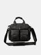 Menico Men Artificial Leather Vintage Large Capacity Crossbody Brief Bag Convertible Strap Handbag - Black