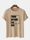 Mens Slogan Print Crew Neck 100% Cotton Casual Short Sleeve T-Shirts - Khaki