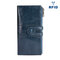 Women Men Genuine Leather Pure Color Vintage Card Holder Multi-slots Long Wallet Purse - Blue