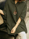 Blusa casual con solapa de manga 3/4 suelta sólida - Verde oscuro