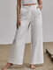 High Waist Solid Pocket Wide Leg Casual Pants - White