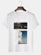 मेन्स स्लोगन फोटो प्रिंटेड क्रू नेक कॉटन शॉर्ट स्लीव टी-शर्ट्स - सफेद