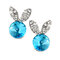 Cute Rabbit Womens Earrings Luxury Simple Dazzling Crystal Micro Paved Rhinestone Stud Earrings Gift - Blue