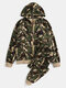Mens Camouflage Print Hooded Jacket Jogger Pants Sports Casual Two-Piece Outfits - Khaki