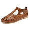 LOSTISY Women Rome Soft Breathable Hollow Closed Toe Buckle Sandals - Brown