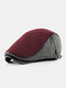 Men Knitted Patchwork Autumn Winter Casual Warmth Beret Flat Cap - Wine Red