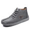 Men Rubber Toe Cap Hand Stitching Leather Ankle Boots - Grey