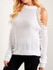 Solid Color Lace Patchwork Off-shoulder Long Sleeve Casual Sweater for Women - White