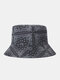 Unisex Canvas Ovlay Cashew Flower Ethnic Pattern Print Double-sided Wearable Sunshade Bucket Hat - Black